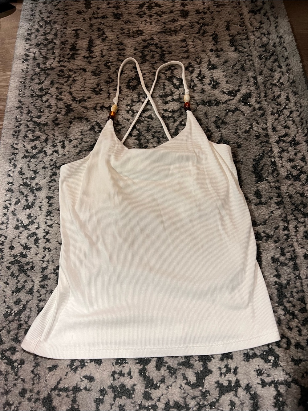 White ribbed beaded halter tank top